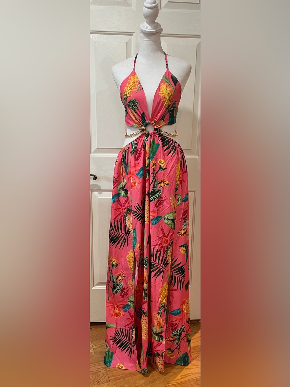 Women’s Pink Tropical Cutout Maxi Dress